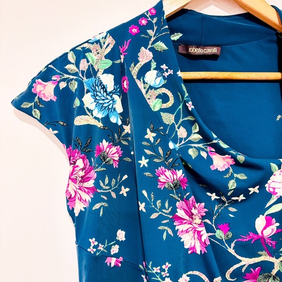 ROBERTO CAVALLI Green and pink floral dress - Picture 2 of 10